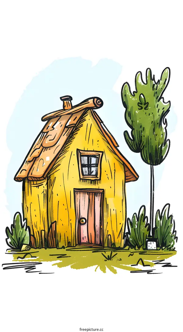 Yellow Wooden House Illustration