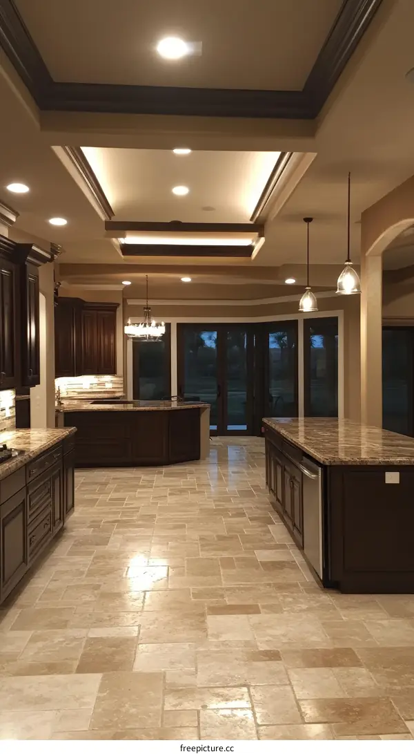 Modern Kitchen with Elegant Travertine Flooring