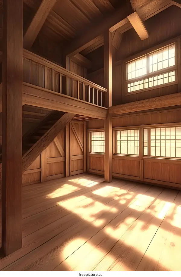 Wooden House Interior With Sun Rays