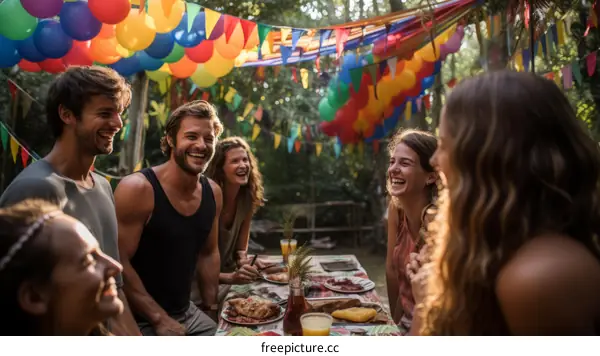 A group of friends are having a party in the woods.
