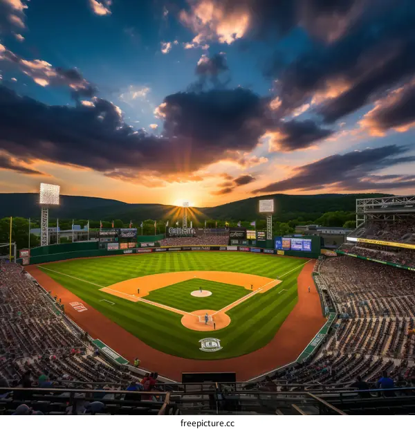 Baseball stadium at sunset