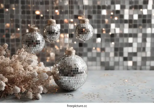 Silver Disco Balls and Dried Flowers Festive Decoration