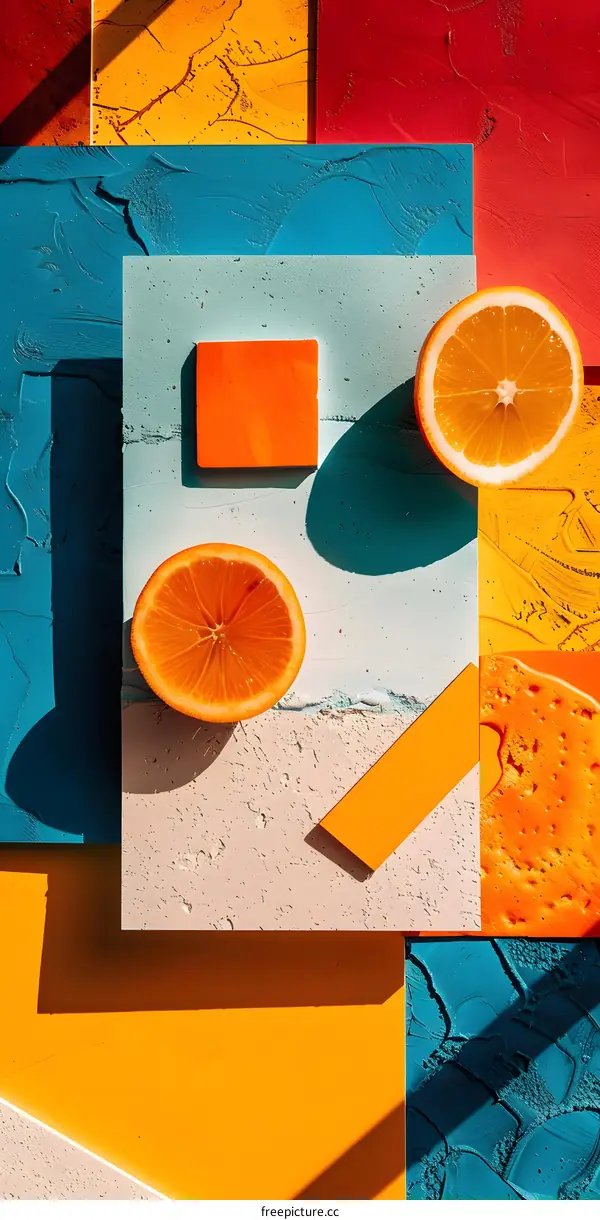Orange Slices on Colorful Geometric Background