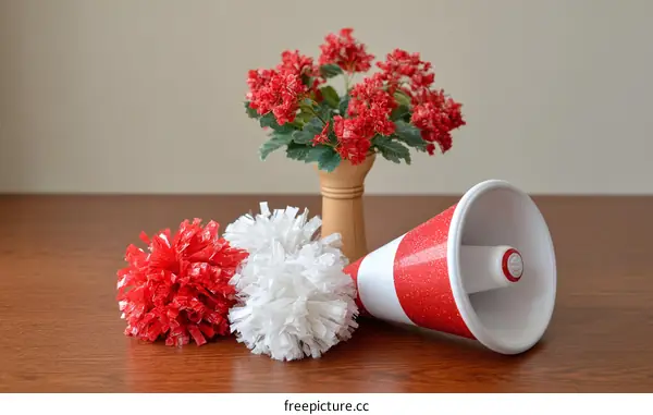Red and White Pom-poms with a Megaphone
