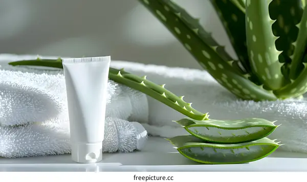 Aloe Vera Plant with Cream Tube and Towels