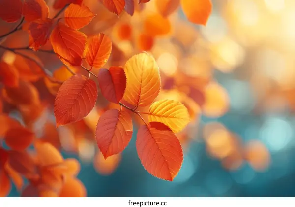 Close up of red autumn leaves with blurred background