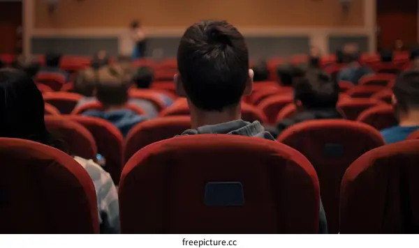 Audience Sitting in Red Seats at a Theater or Concert