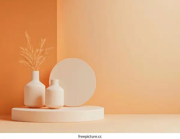 Minimalist Interior Design with White Vases and Beige Background