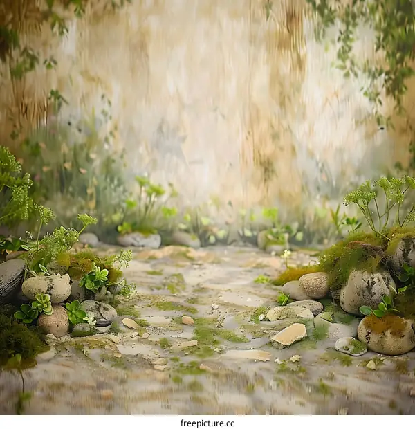 Green Grass and Stones Natural Background