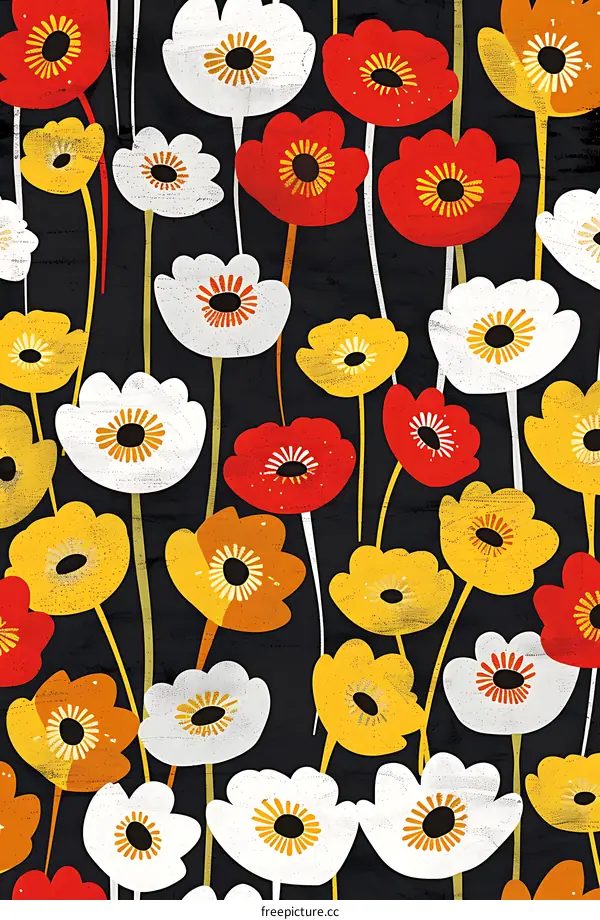 Colorful Flower Pattern On Black Background
