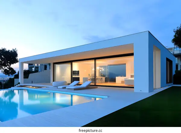 Modern White House With Swimming Pool and Terrace