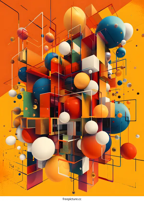 Abstract composition of colorful 3D shapes