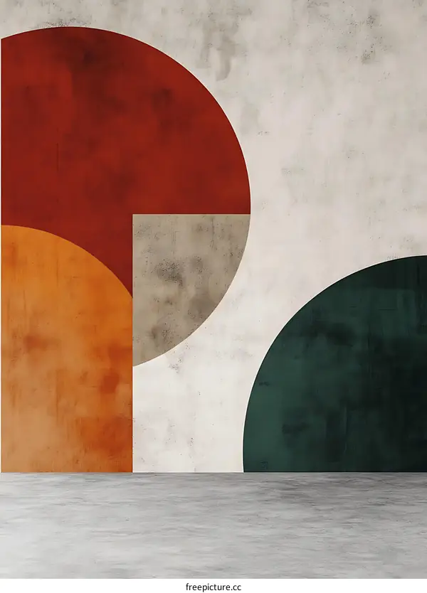 Abstract Geometric Shapes on Wall with Concrete Floor