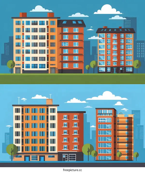 Apartment Buildings in City Landscape Illustration