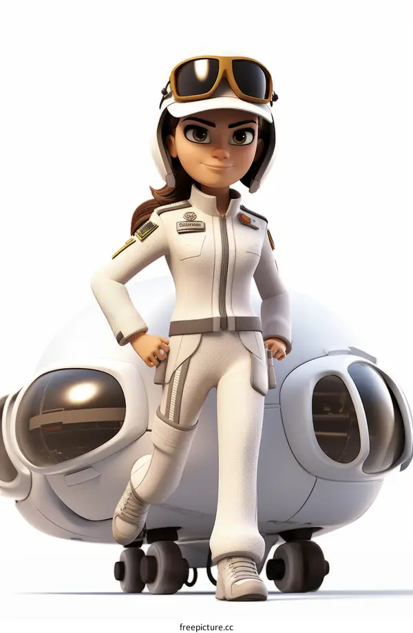 Cartoon Girl Astronaut Standing Next to a Spacecraft
