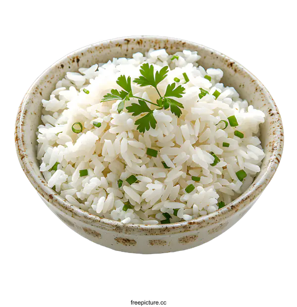 [Transparent Background PNG]Bowl of Cooked White Rice with Herbs
