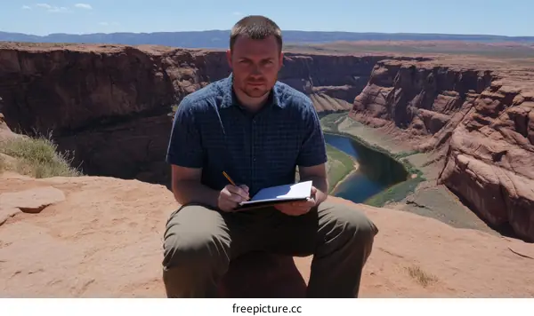 Man writing in the Grand Canyon National Park