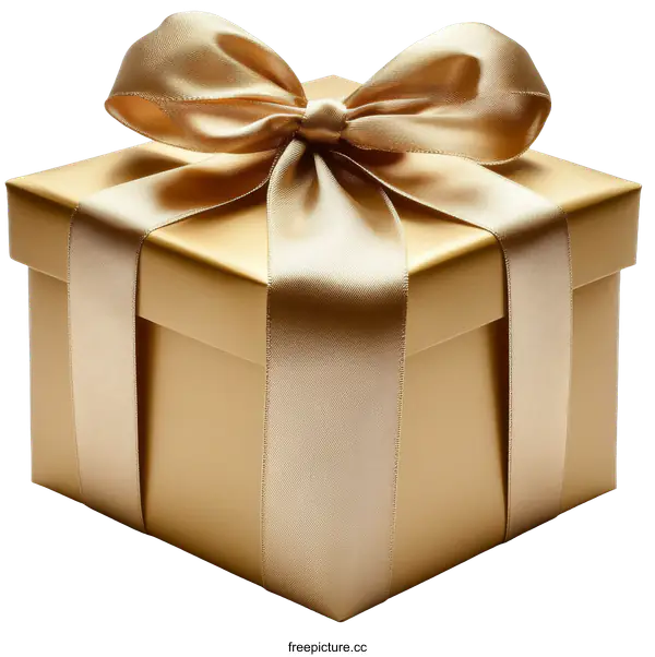 [Transparent Background PNG]Golden Gift Box with Satin Ribbon