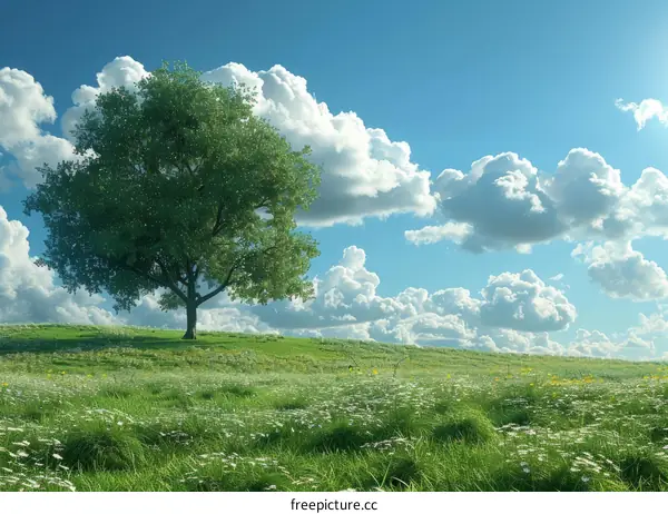 Green Hills Under Blue Sky and White Clouds