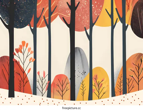 Autumn Forest Illustration with Abstract Trees and a White Background