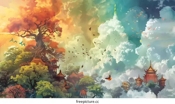 Fantasy Landscape with Birds and Trees