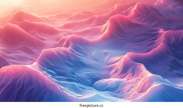 Wavy Mountain Landscape with Blue and Pink Hues