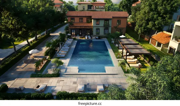 Luxury Resort Pool with Lush Greenery