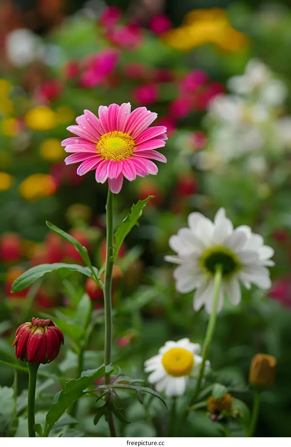 Pink Daisy Flower Blooming in Garden