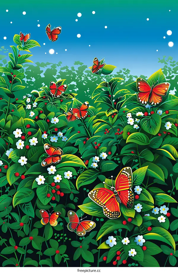 Beautiful Butterflies in a Lush Garden
