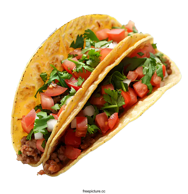 [Transparent Background PNG]Two tacos with ground beef, tomatoes, onions and cilantro