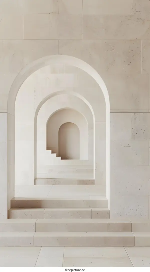 Minimalist Architecture Interior Design with Stone Arches and Steps