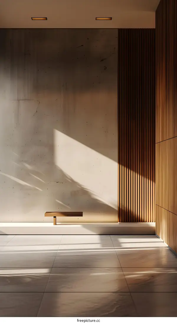 Minimalist Interior Design with Concrete Wall and Wooden Paneling