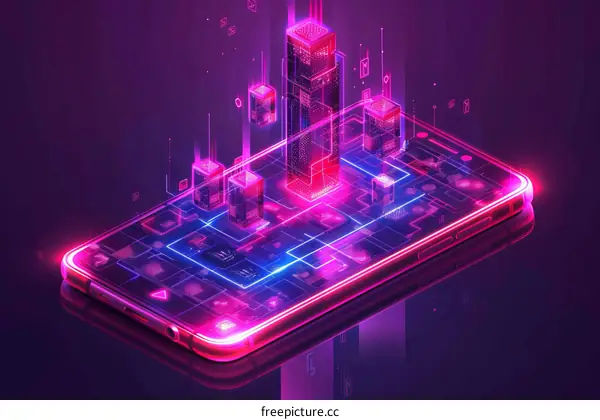 Futuristic City Rising from Smartphone