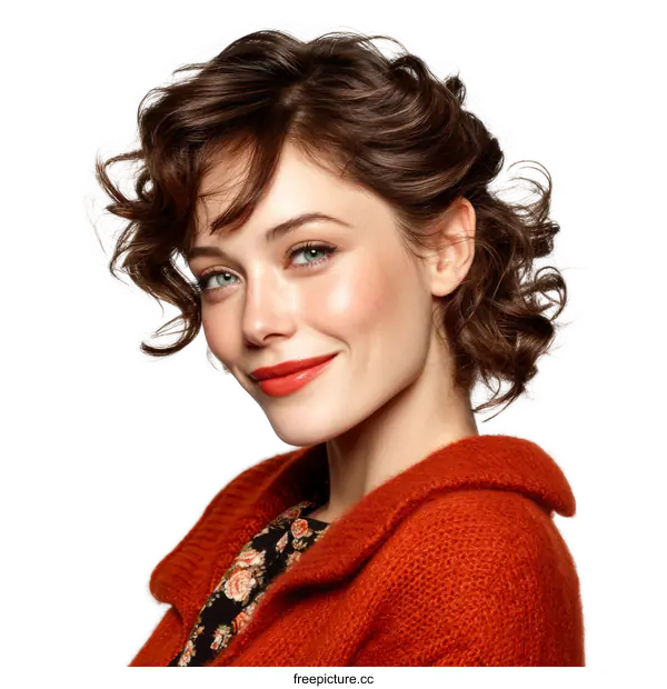 [Transparent Background PNG]Beautiful Woman in Trendy Orange Cardigan