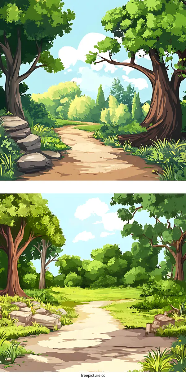 Green Path Through the Forest Illustration