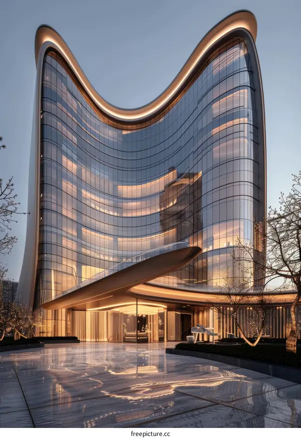 Modern Architectural Design of a Curved High-Rise Building