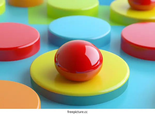 Colorful Abstract 3D Render with Sphere on Yellow Circle