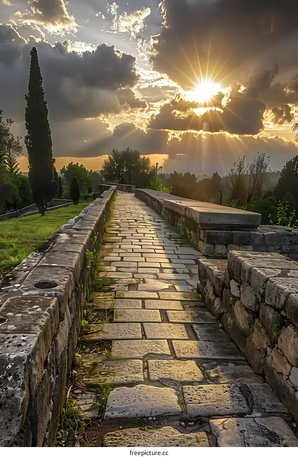 Stone Path Leading Towards Sunset