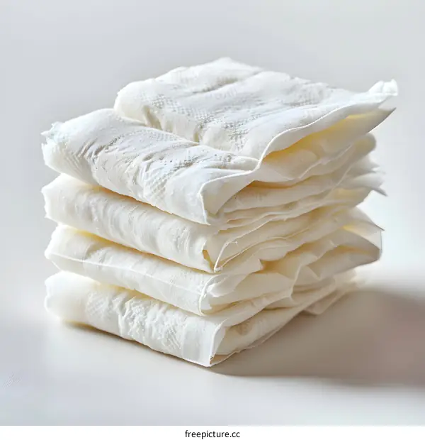 Stack of white paper napkins on white background