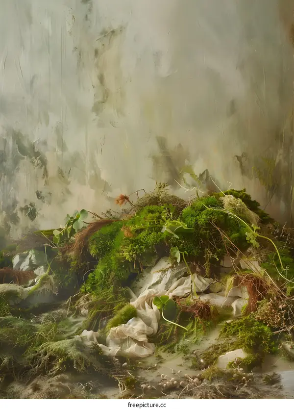 Green Mossy Landscape With Natural Texture and Fabric
