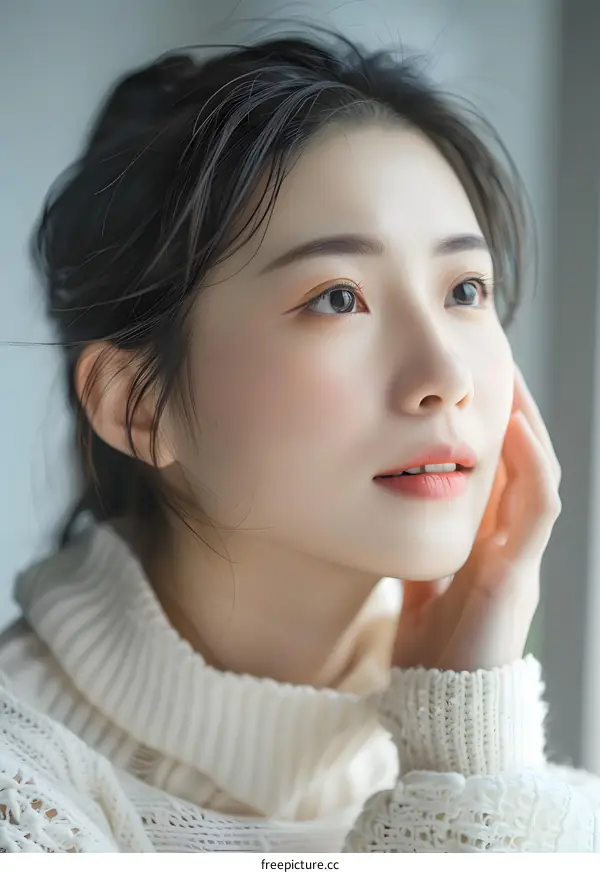 Portrait of a Young Asian Woman Looking Away