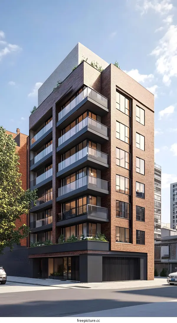 Modern Brick Building with Balconies