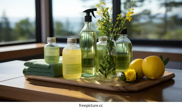 Natural Cleaning Products with Essential Oils and Fresh Herbs