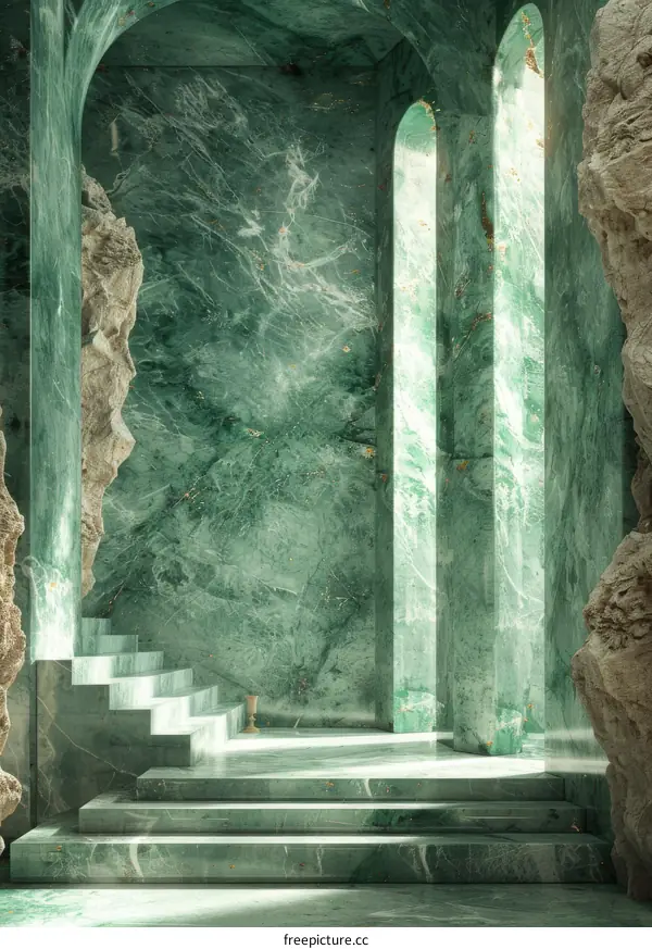 Green Marble Stairs And Columns Interior
