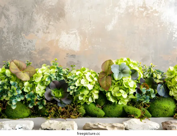 Green Plants Border With Stone Background