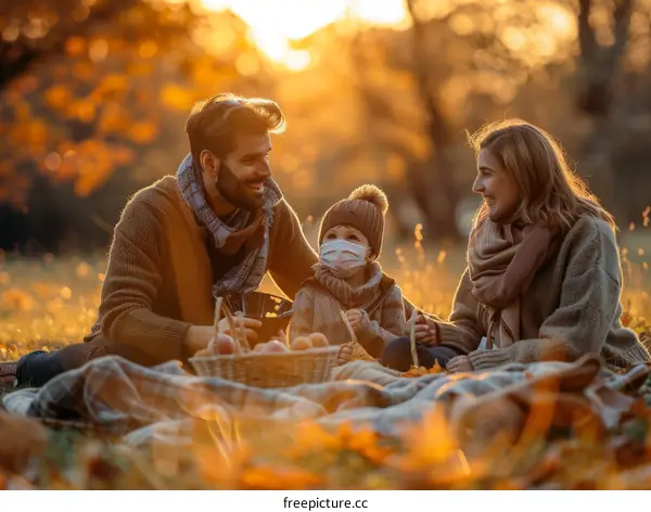 Family picnic in the fall