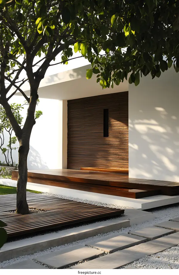 Modern Minimalist Home with Tree in Front Yard