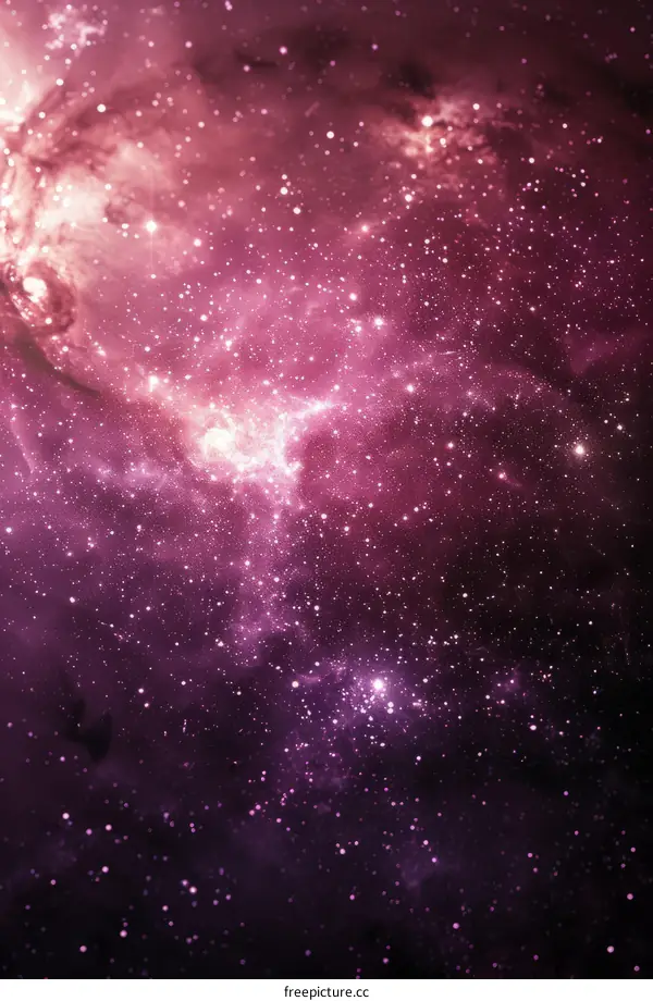 Interstellar space with glowing pink and purple nebula and stars
