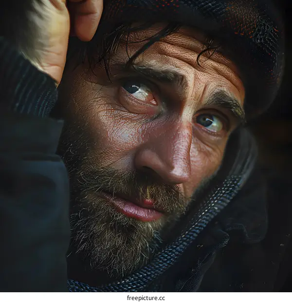 Portrait of a man with a beard and a beanie