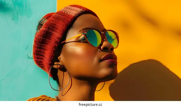 Portrait of a Young Woman Wearing Sunglasses and a Hat